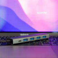 USB HUB MOXOM (MX-HB01) 5in1 Type-C to USB/ 4*USB3.0 + 1*PD серый