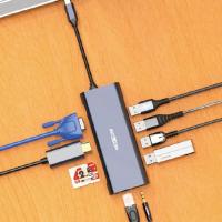 USB HUB MOXOM (MX-HB03) Type-C to USB/ 3*USB3.0 + 1*USB2.0 + microSD + PD + VGA + HDMI + RG45 +3.5mm серый