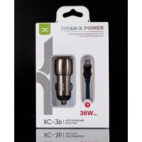 Автомобільний зарядний пристрій DC 2в1 Lightning 2xQC3.0/36W (XC-36) Metal темно-сірий