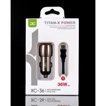 АЗП DC 2в1 блок (2 QC3.0 / 36W) + кабель (Type-C - Type-C) (XC-36) Metal темно-сірий