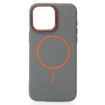 Силиконовый чехол Slim Ring Leather Textured с поддержкой MagSafe для iPhone 15 Pro Max stone gray