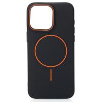 Силиконовый чехол Slim Ring Leather Textured с поддержкой MagSafe для iPhone 14 black