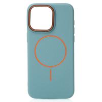 Силиконовый чехол Slim Ring Leather Textured с поддержкой MagSafe для iPhone 14 wave blue