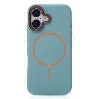 Силиконовый чехол Slim Ring Leather Textured с поддержкой MagSafe для iPhone 16 wave blue