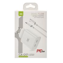 Мережевий зарядний пристрій DC 2в1 Type-C 2PD/35W Fast Charger (CA-D17) білий