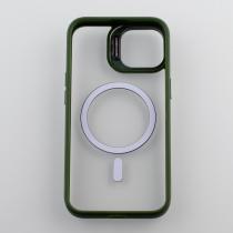 Силиконовый чехол MagSafe CAMERA GLASS PROTECTION для iPhone 13 темно-зеленый