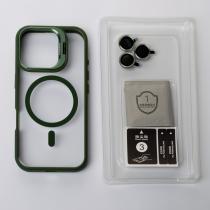 Силиконовый чехол MagSafe CAMERA GLASS PROTECTION для iPhone 16 Plus темно-зеленый