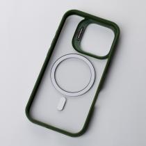 Силиконовый чехол MagSafe CAMERA GLASS PROTECTION для iPhone 16 Plus темно-зеленый
